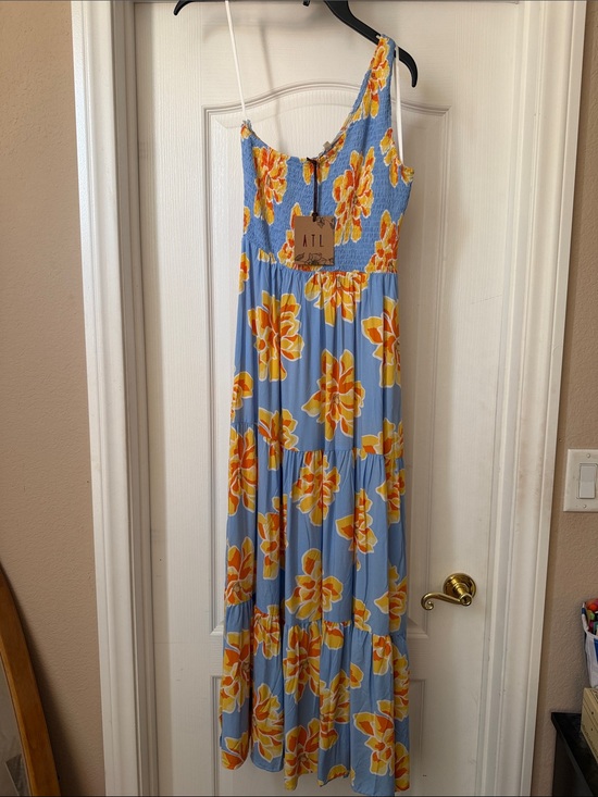 Abel The Label Dresses & Skirts - Sky Blue Maxi Dress with Yellow-Orange Floral Print